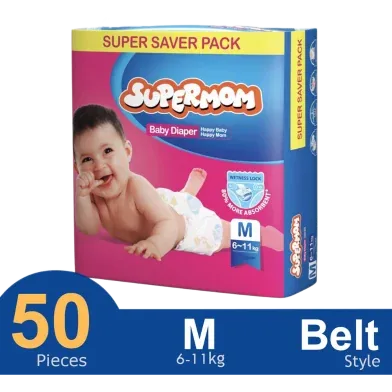 Supermom Belt System Baby Diaper (M Size) (6-11kg) (50 Pcs) - Rokomari product